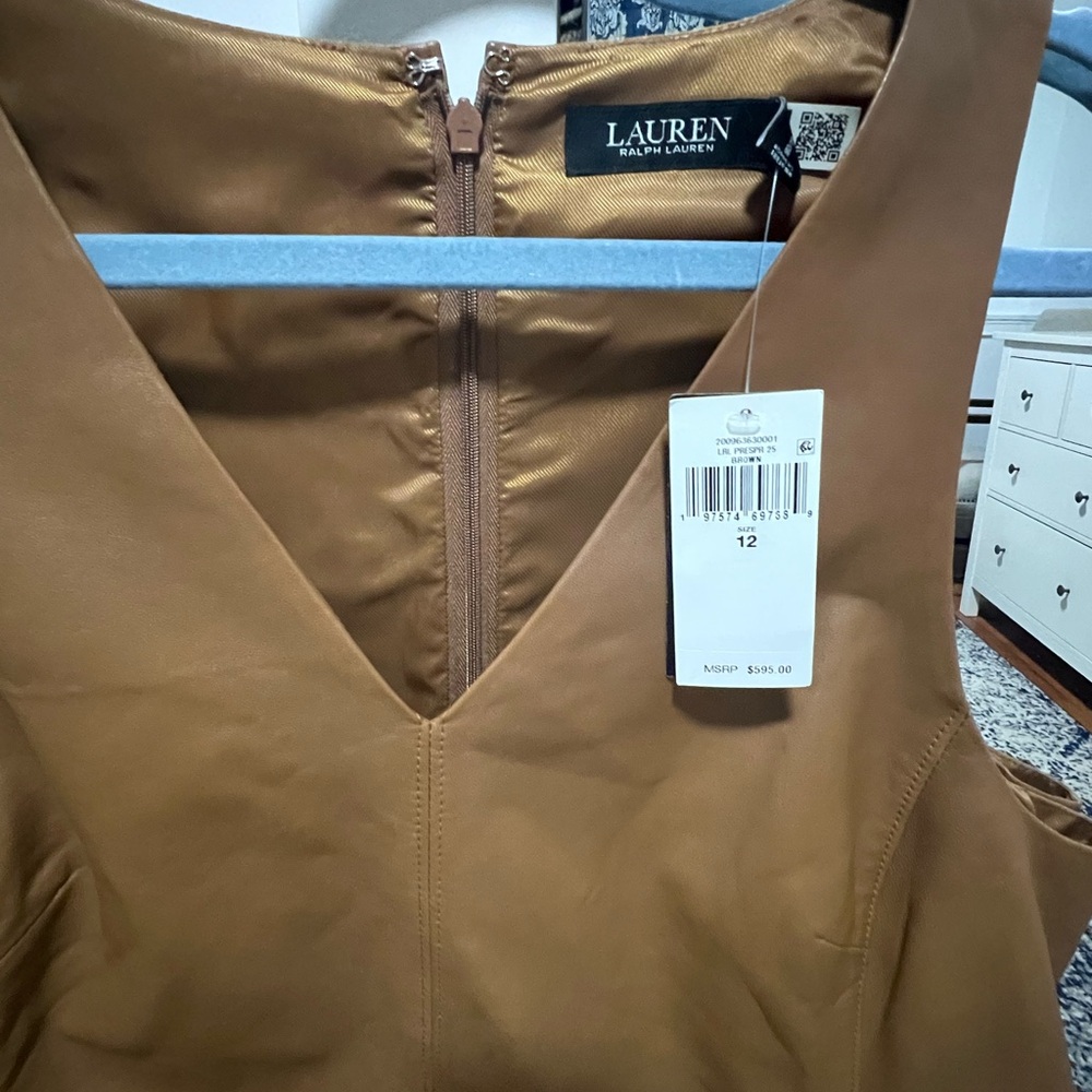 Lauren Ralph Lauren Brown Leather Shift Dress - Picture 3 of 10